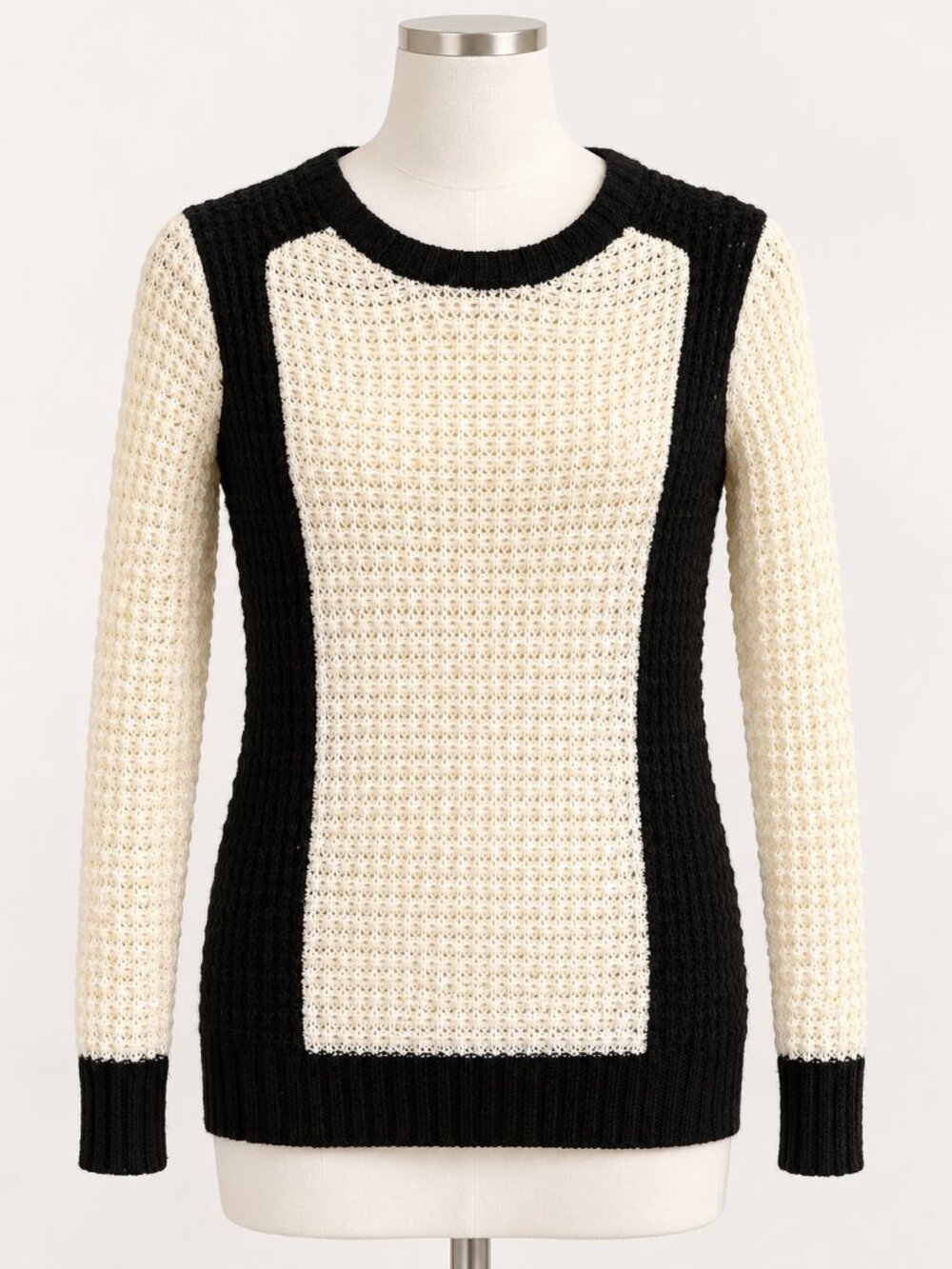 Forever 21 Black Ivory Colorblock Open Knit Sweater US S